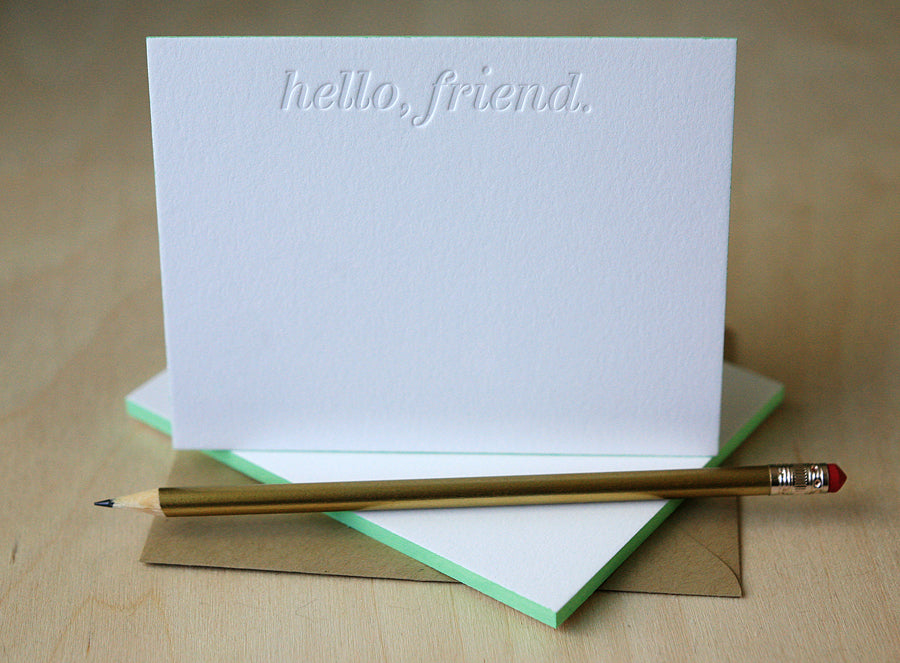 Hello Friend Letterpress Edge Painted Notes