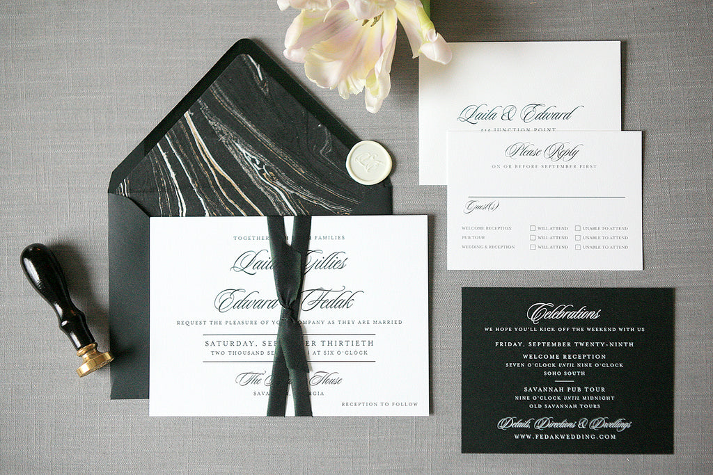 Black and White Letterpress Wedding Invitations