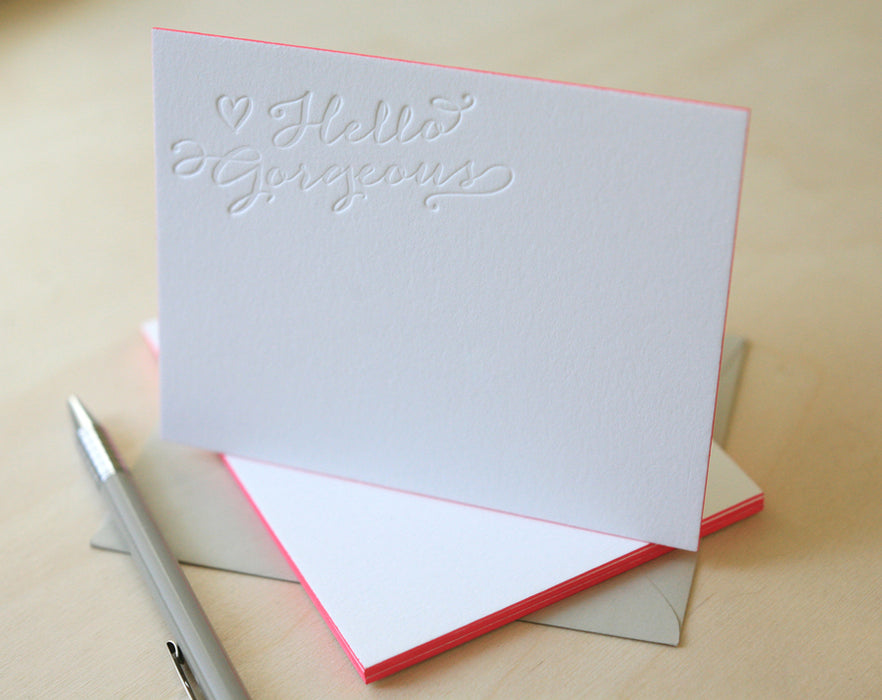 Hello Gorgeous Letterpress Edge Painted Notes