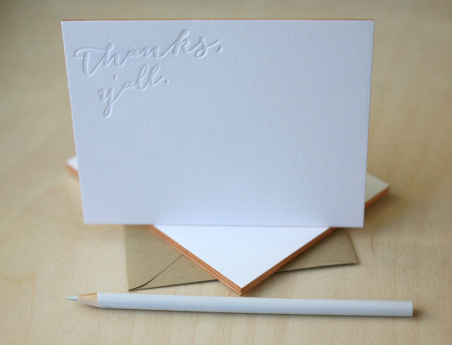 Thanks, Y'all Letterpress Edge Painted Notes