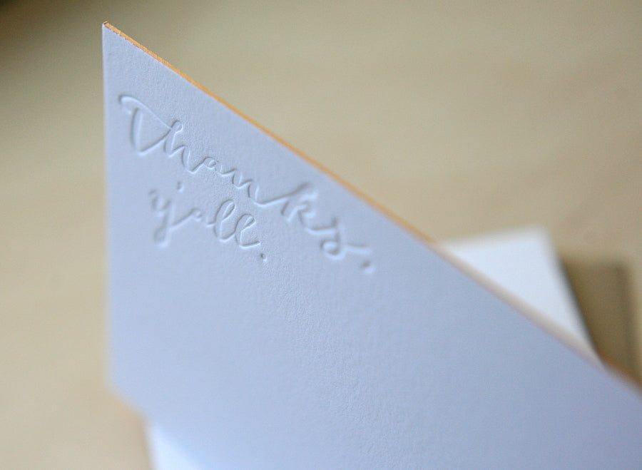Thanks, Y'all Letterpress Edge Painted Notes